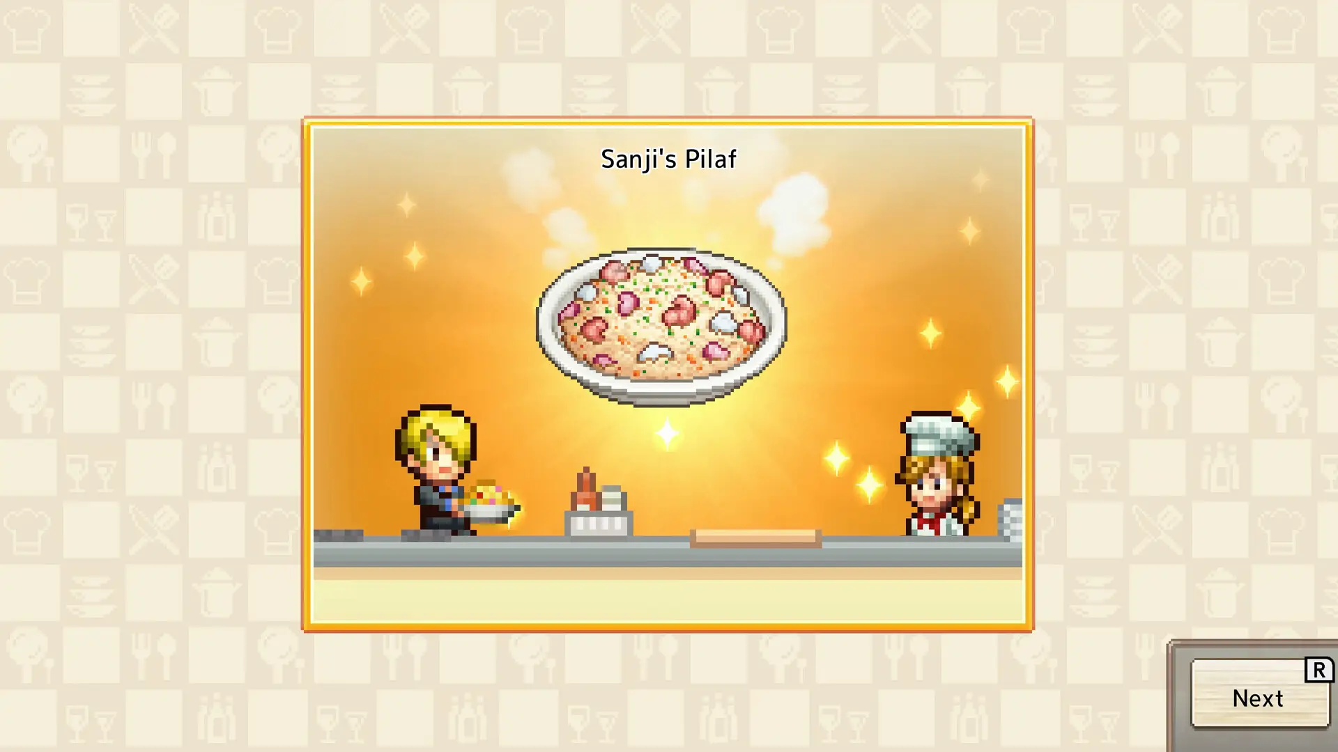 Official Steam screenshot of tables and guests inside the restaurant